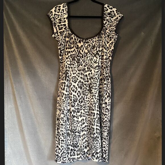 Switchblade Stiletto XXL Leopard Print Dress - Black & White, Rockabilly Bodycon - Picture 5 of 7